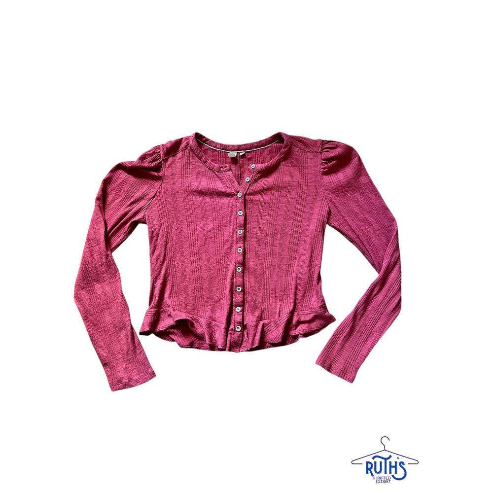 Anthropologie Pilco Puff-Sleeved Cardigan Top Blouse